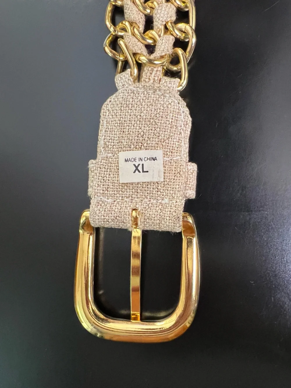 Stanley Gold-Trim Beige Braided Chain‎ Belt Vintage 80's XL